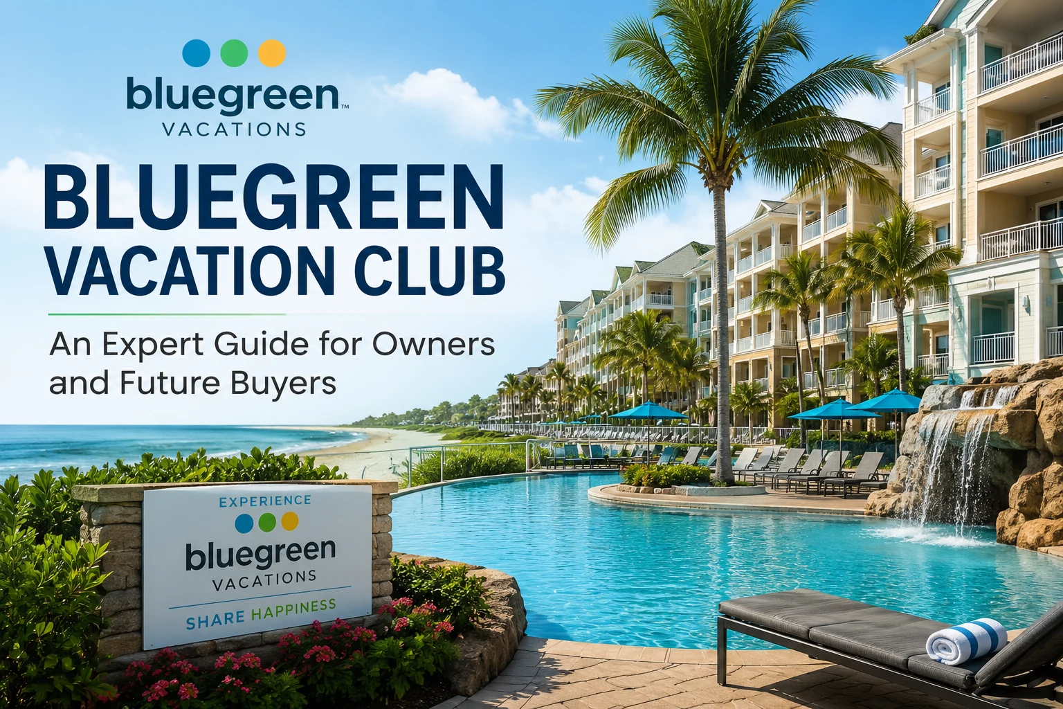 Bluegreen Vacation Club resort with a tropical pool, palm trees, and beachfront accommodations