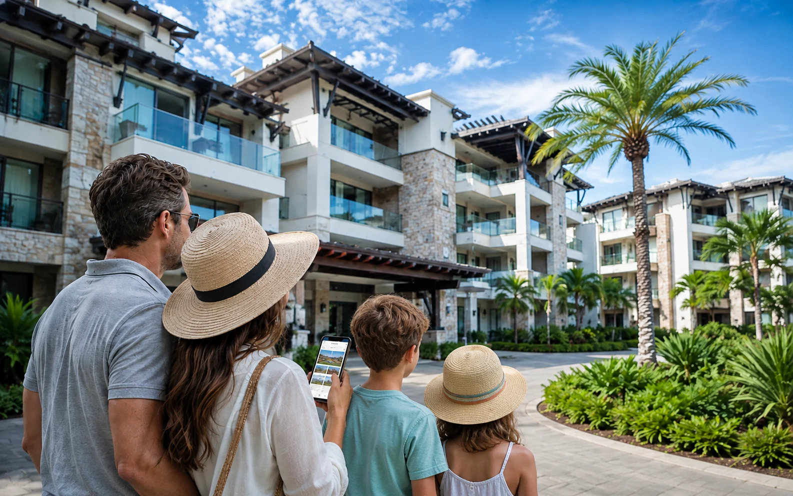 Family reviewing timeshare ownership information while considering resale value