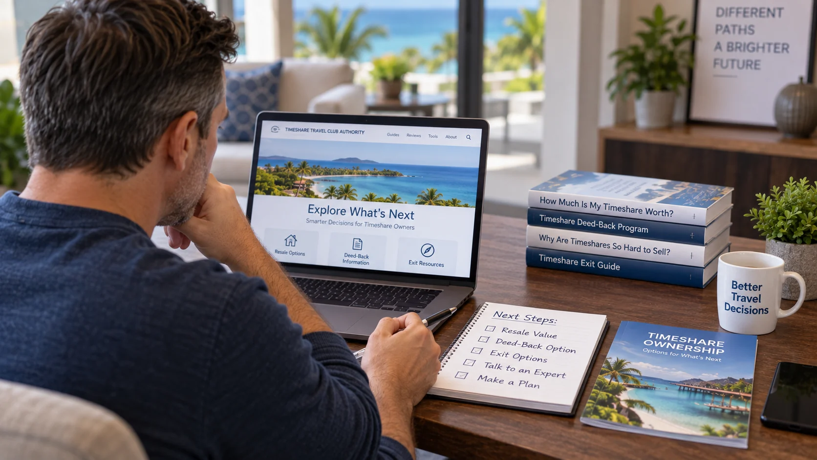 Timeshare owner reviewing resale value, deed-back, and exit options after a developer declines to buy back the ownership.