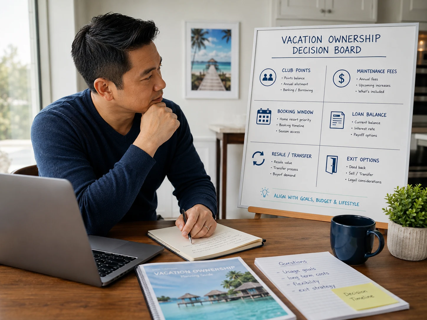 Holiday Inn Club Vacations ownership decision board comparing Club Points, maintenance fees, booking access, resale, and exit options