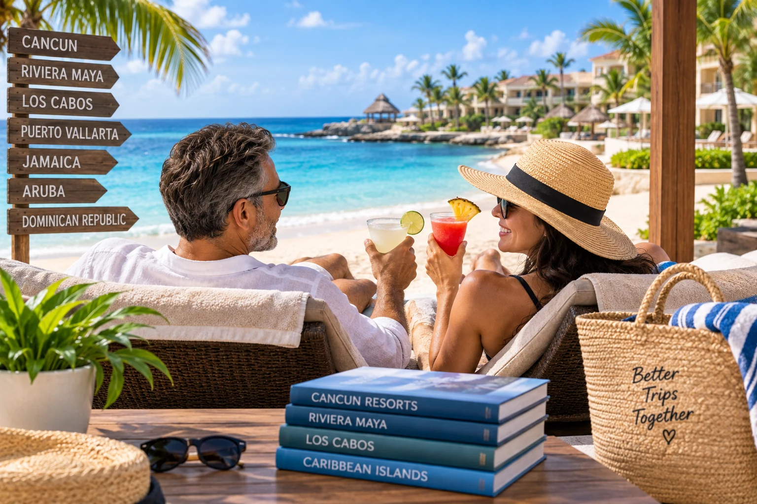 Couple relaxing at a Mexico or Caribbean resort while considering vacation club and resort membership options.